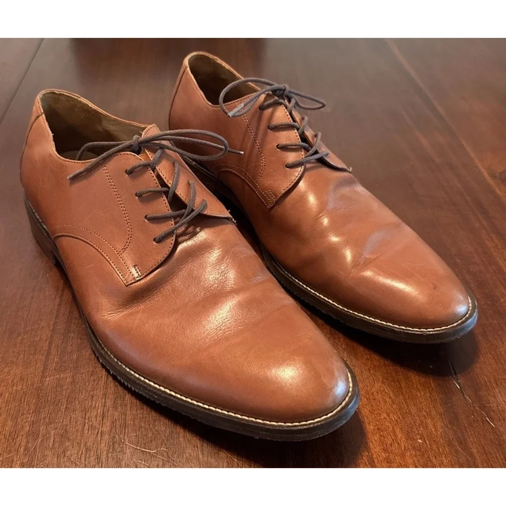 14th & Union Mens 15M Brown Leather Plain Toe Derby Dress Shoes Made Brazil